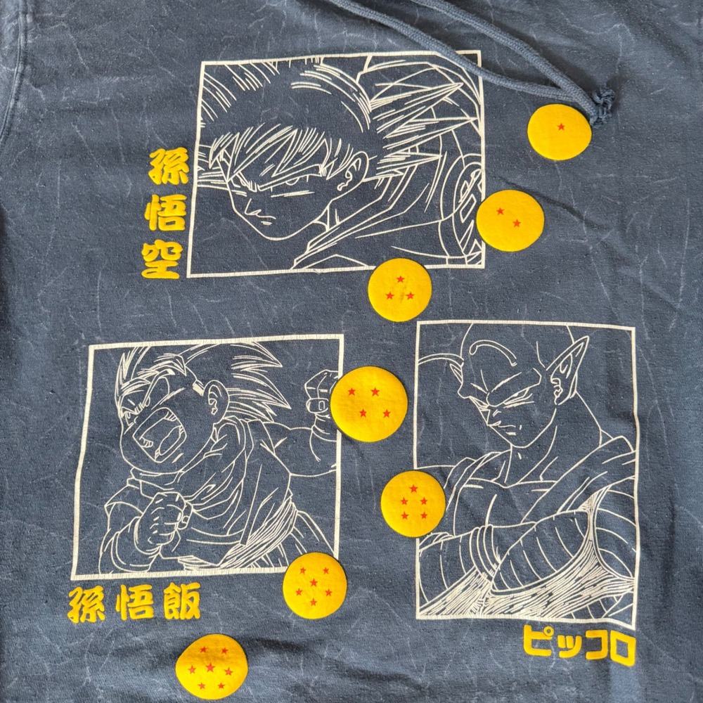 Dragon Ball Z Mens Hoodie Blue Acid Wash Goku Gohan Piccolo Graphic Large gym A+ - Picture 3 of 10